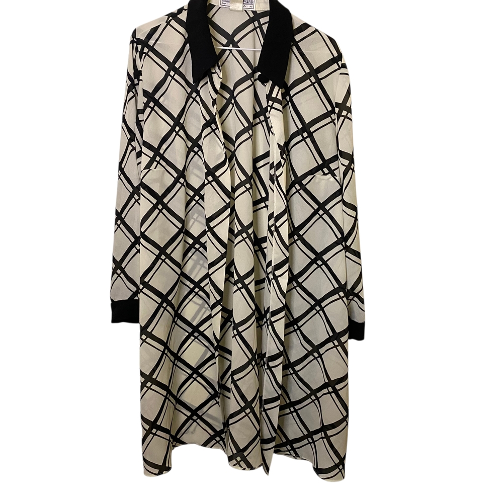 Jessica Howard Vintage Long Sleeve Black and White Plaid  Tunic Open‎ Front